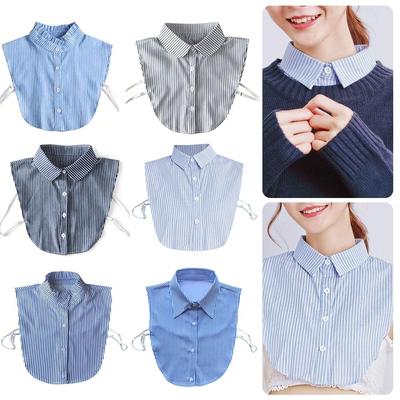 New Detachable Fake Collar Blue Stripes False Collar Lapel Half Shirt Women Girls