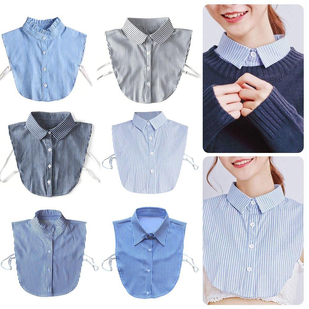 New Detachable Fake Collar Blue Stripes False Collar Lapel Half Shirt Women Girls