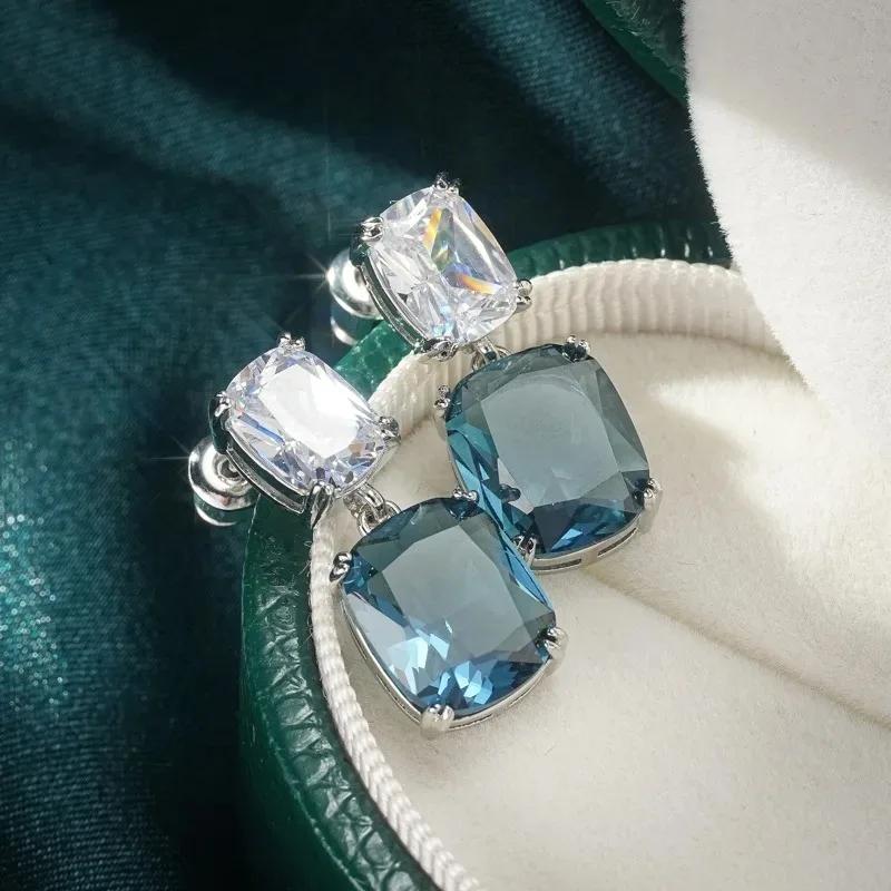 Einfache Kissenförmige Blaue Zirkon Hängeohrringe Für Frauen Mädchen Neue Elegante Damenaccessoires Hochzeitsparty Schmuck Geschenke