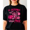 In October We Wear Pink T-Shirt Breast Cancer Awareness Halloween Unisex Tee