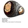 Male Ring Personality Hand Engraved Pattern Handmade Lustrous Vintage Red Stone Turkish Signet Ring Jewelry Accessory