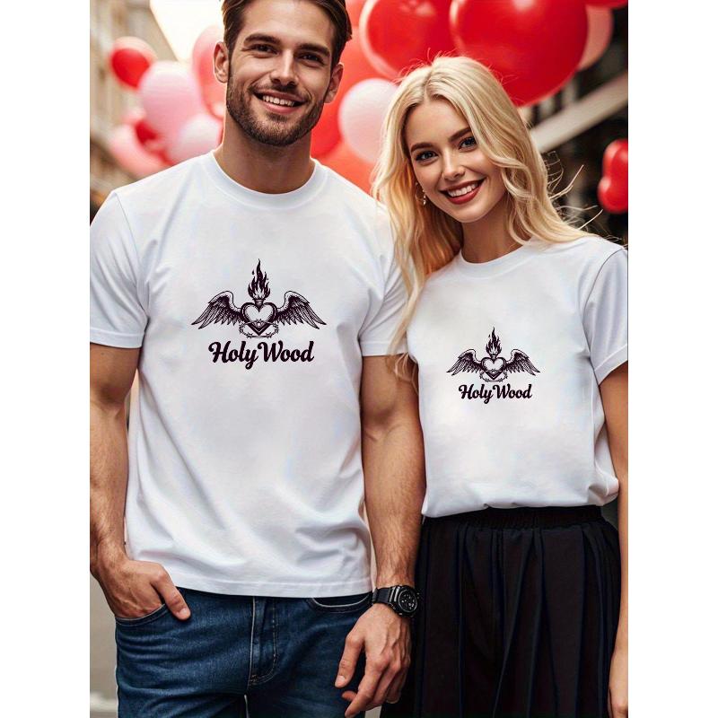 1PCS Valentine s Day Couple Loose Short Sleeve T-shirt Festive XXL белый