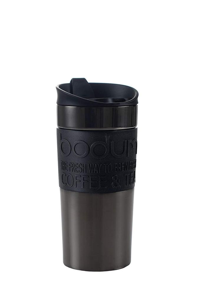 BODUM TRAVEL MUG, 350ml Gunmetal Stainless Steel Tumbler, Insulates Hot or Cold Drinks, Double-Walled Design, Dishwasher Safe, Outdoor Use