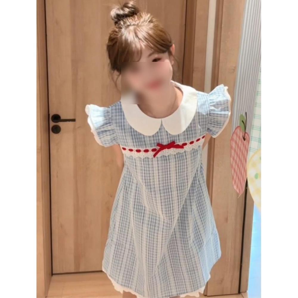 Academy style small fresh doll collar plaid dress summer unique beautiful wear temperament beautiful princess skirt