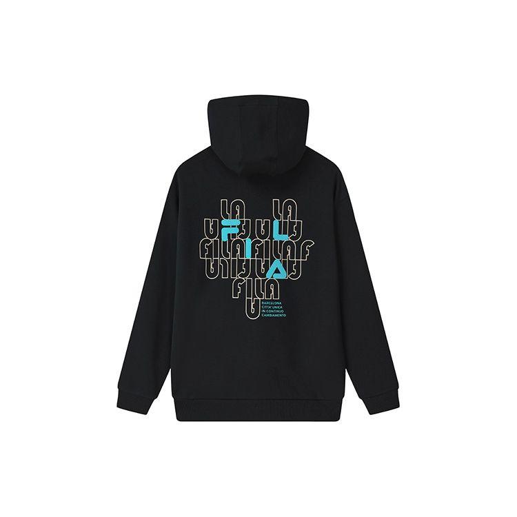 Fila Letter Print Hooded Long Sleeve Sweatshirt Unisex Sweatshirt Black F11U319203F-BK