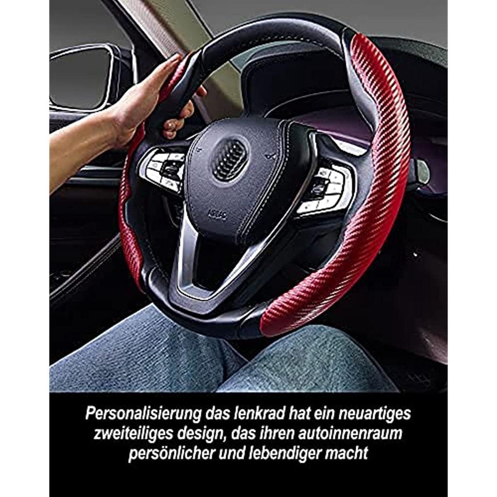 Car Steering Wheel Cover Carbon Fibre Non-Slip Universal All Models Suitable For Four Seasons With Knitted Central Marking (T-Black)