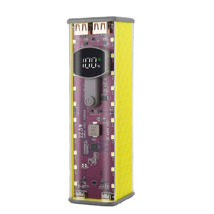 

Корпус Power Bank для батарей 18650 зі застібкою Швидка установка Пластиковий корпус Стійкий до корозії Для зарядки кількох пристроїв жовтий