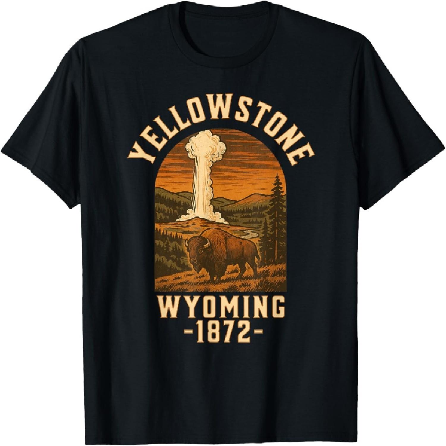 

Retro Yellowstone Bison Poster National Park Travel Art T-Shirt XXXXXL різнокольоровий