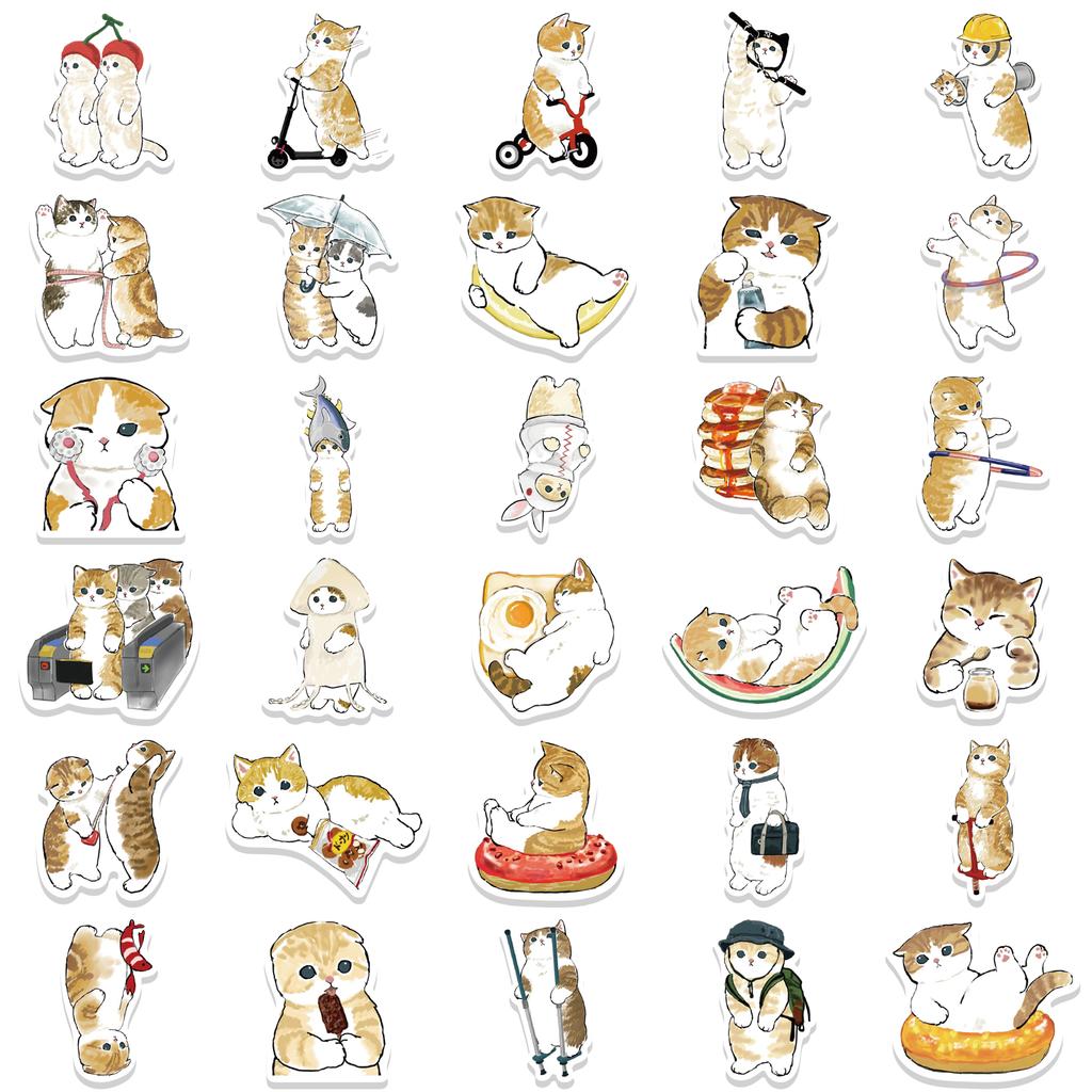 64PCS Yellow Cat Stickers Cute Cartoon Animals Mug Notebook Computer Luggage Decoration Waterproof Stickers