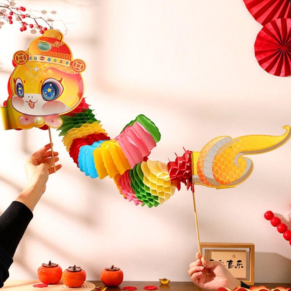 Creative Cartoon Chinese Paper Dance Snake Handmade Cute 2026 Snake Year Ornaments 3D Handheld Snake Crafts Lunar New Year Gift