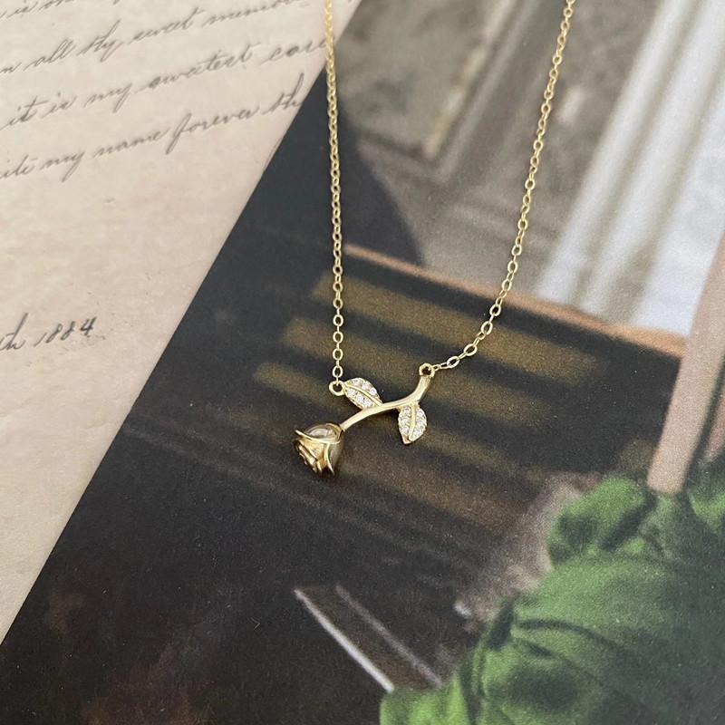 S925 Sterling Silver Rose Necklace Light Luxury Minority High-Grade Clavicle Chain New Normcore All-Matching