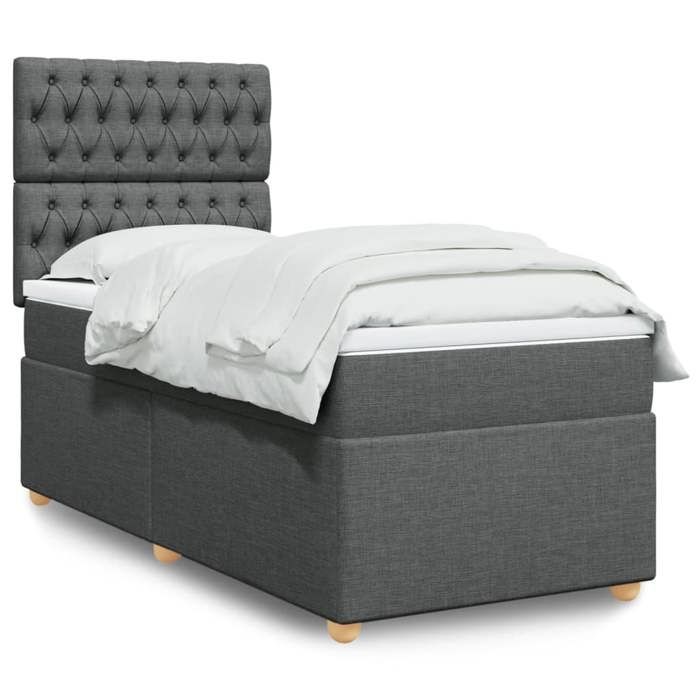 VidaXL Slat Bed Base with Mattress Dark Grey 90x200 Cm Fabric 3293471
