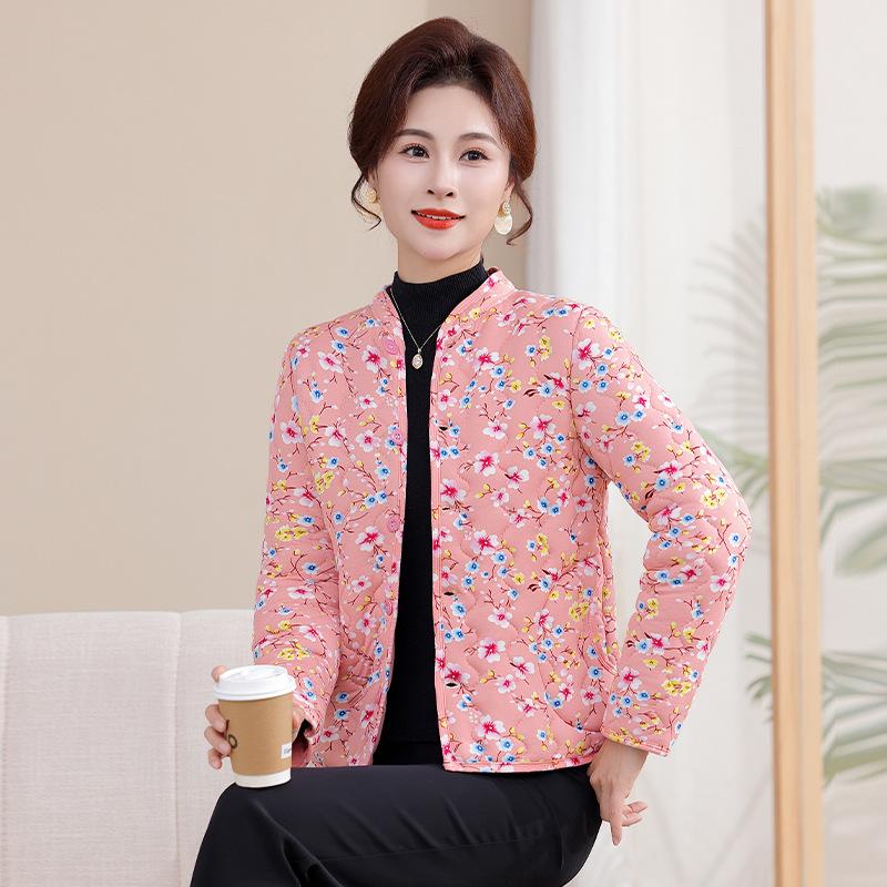Floral Plus-Size Women's Cotton Jacket with Velvet Lining - Warm and Loose for Autumn/Winter