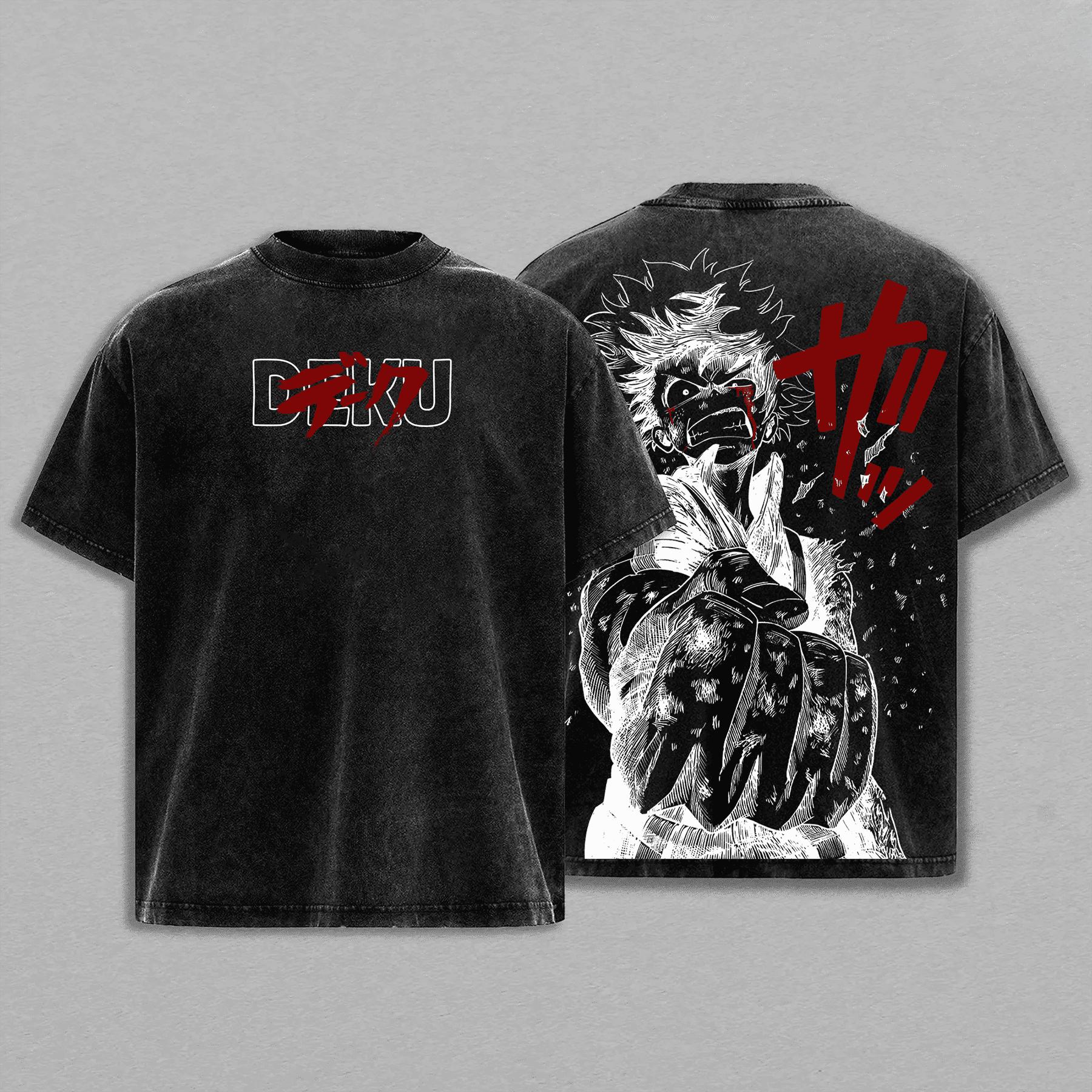 

Midoriya Izuku My Hero Academia T-shirt Anime Washed Oversized Tshirt Summer Short Sleeve Cotton Tee Shirt Tops Men Clothing S чёрный