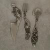 Skeleton Skull Zinc Alloy Cutlery Set Gothic Handle Knife, Fork and Spoon Set Witchy Halloween Tableware for Easter Gifts