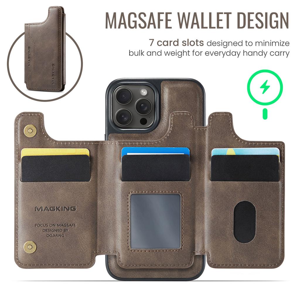 MAGKING K3 Series For iPhone 13 Pro Max Case Compatible with MagSafe Wallet PC+TPU+PU Phone Cover