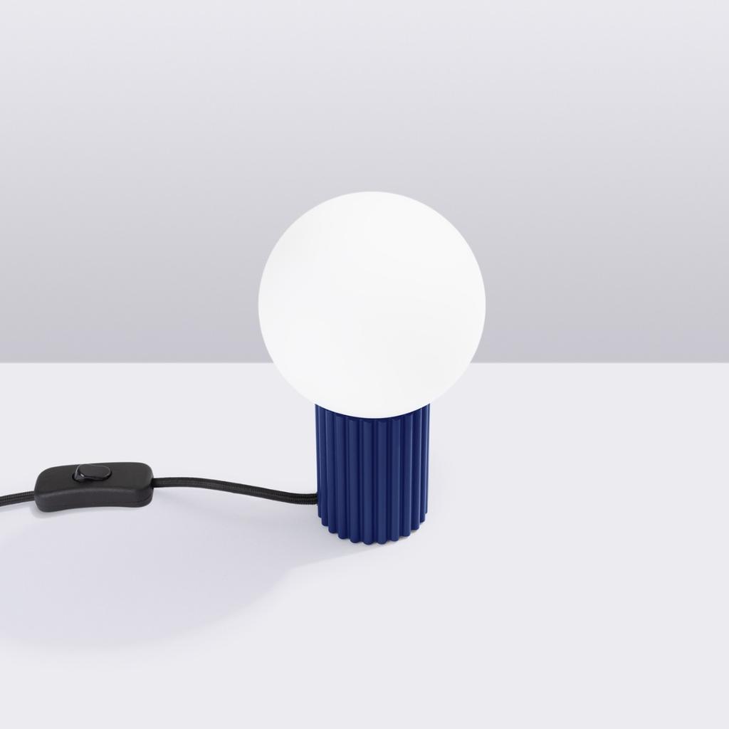 Lampka Biurkowa Nowoczesna Ultramaryna Ryflowany Korpus Szklana Biała Kula Włącznik Do Przedpokoju Salonu 1Xg9 8W Halo Sollux Lighting