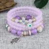 Bracciale Regolabile con Perline Acriliche Multistrato alla Moda per Donne BoHo Portafortuna Malocchio Croce Palma Ciondoli Bracciali Gioielli