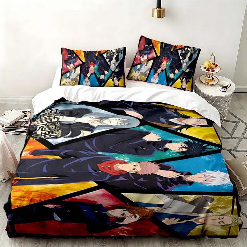 Jujutsu Kaisen 3pc Set Perfect for Bedroom Use Comfortable Bedding Set Includes a Duvet Cover and Two Pillowcases Ideal Birthday or Christmas Gift