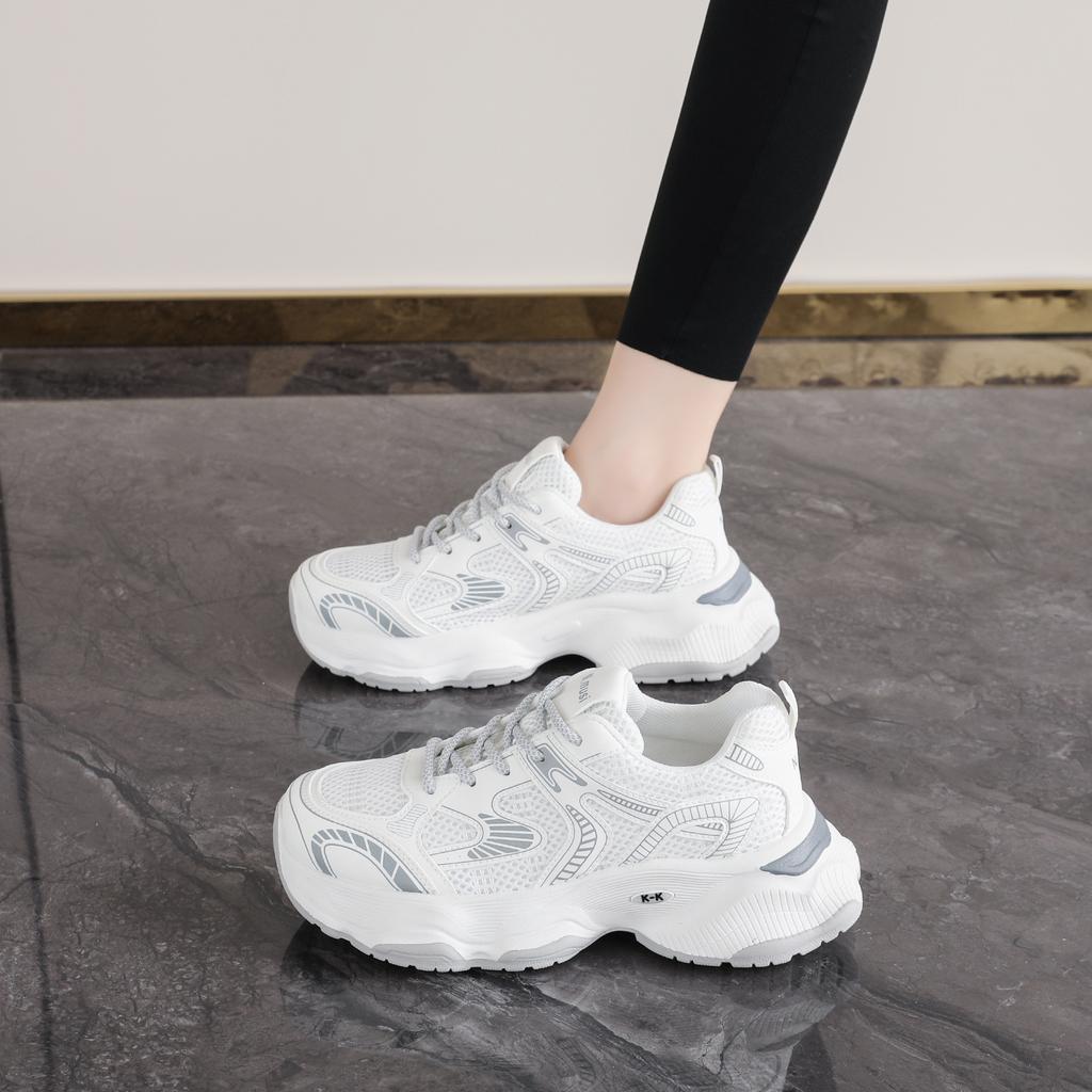 Autumn new breathable mesh shoes thick-soled heightening sports shoes casual dad trendy shoes