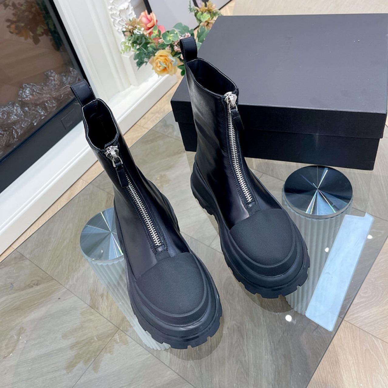 

Модные женские кожаные повседневные туфли на плоской подошве с застежкой-молнией спереди и круглым носком, толстая подошва с усиленным нескользящим покрытием, однотонные повседневные женские ботинки 35-40 40 чёрный