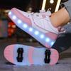 Runaway Shoes Children Girls Double Wheel Automatic Shrinkage Wheel Shoes Luminous Pulley Shoes Deformation Shoes
