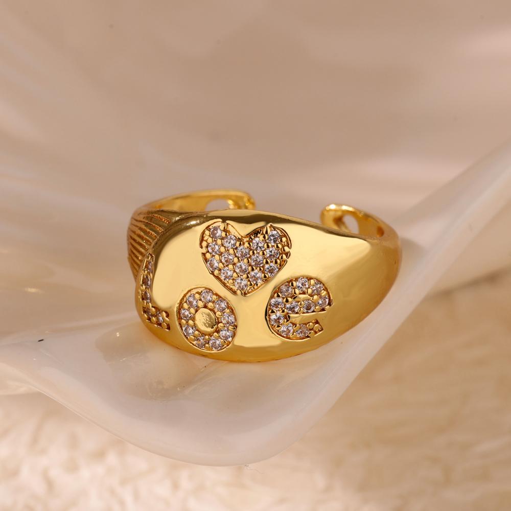 Geometric Zircon Chunky Wide Rings for Women Stainless Steel Gold Color Adjustable Ring Aesthetic Wedding Fashion Jewelry Gift