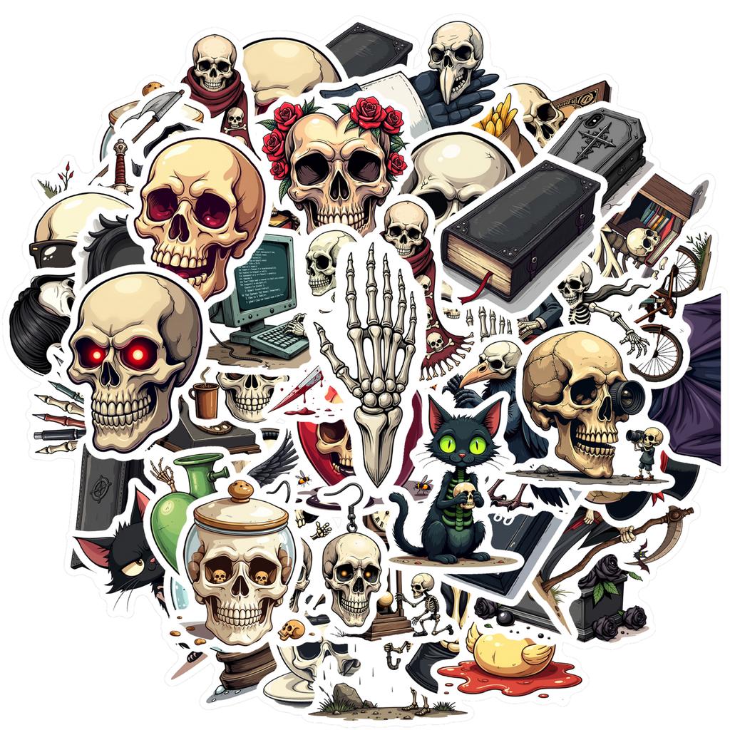 35-100pcs Gothic Skull Stickers Packs Waterproof Diy Skateboard Luggage Laptop Guitar Cool Sticker Decor Gift