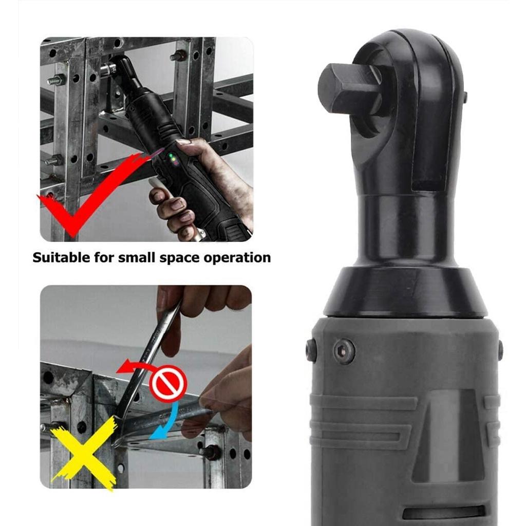 12V 3/8 Inches Cordless Electric Right Angle Wrench Ratchet Wrench With LED Lights 0/1/2 Batteries Power Tools