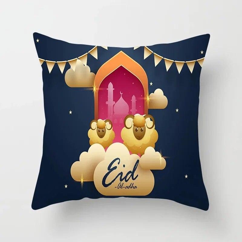 Ramadan Decorative Sheep Pillowcase Eid Mubarak Moon Mosque Cushion Cover Decorative Pillowcase Sofa Living Room Cushion