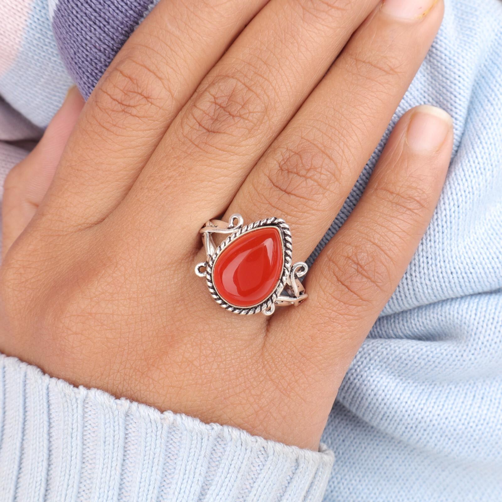 

Натуральный сердолик Драгоценный камень Серебро 925 пробы с клеймом Ювелирные изделия Ручной работы Помолвочное кольцо RR-57-33 10