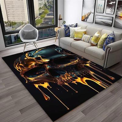Large Area Rug Rebellious Skull Pattern Carpet Living Room Floor Mat Anti-slip Bedroom Ground Mat Easy To Clean Soft Rug Gift