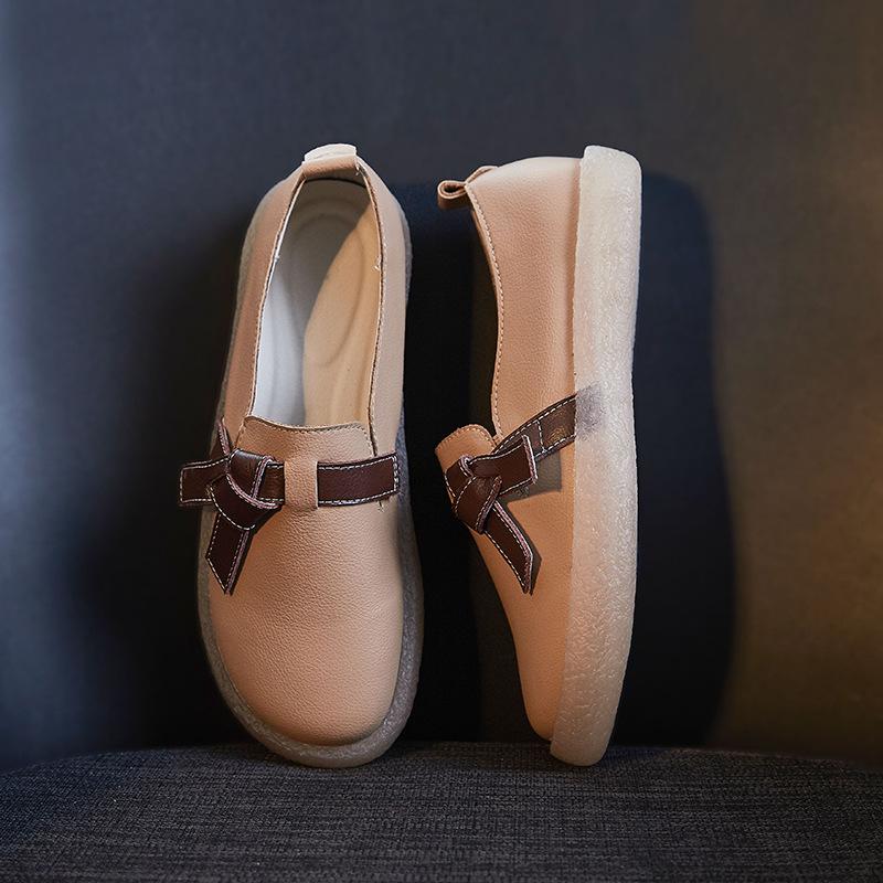 

[2025] Leather flats women s British small leather shoes Mori literary retro white shoes women s single shoes are versatile 41 хаки