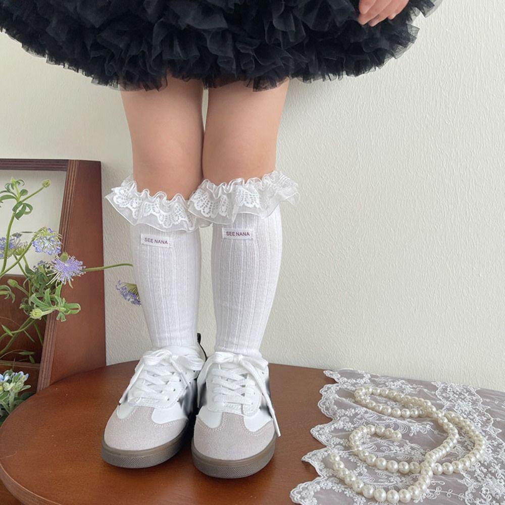 Autumn&Winter Mid-Tube Hosiery Mesh Thin Stockings Harajuku Balletcore Lace Socks  Kid