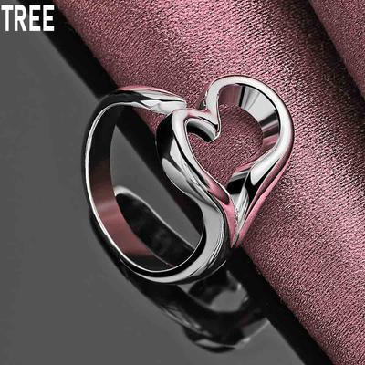 925 Sterlingsilber Herzförmiger Offener Ring Mode Charm Exquisiter Hochzeitsschmuck