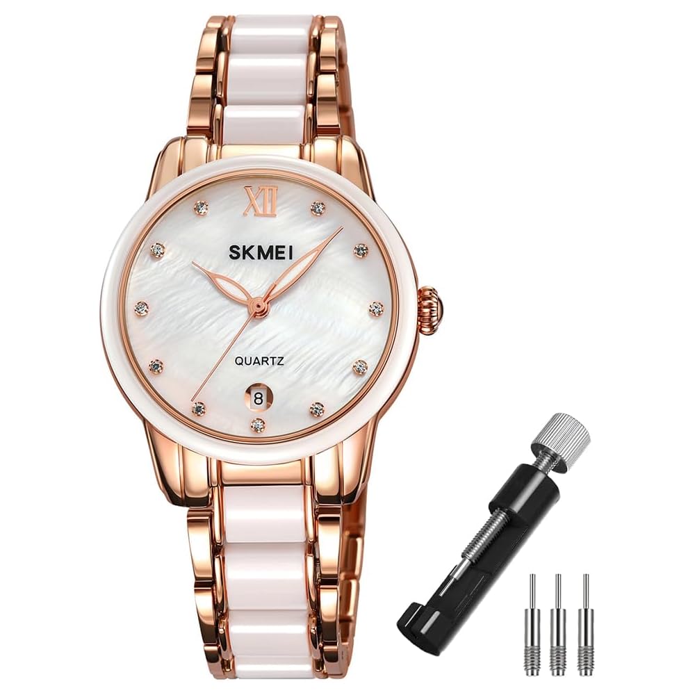 Rose Gold Women s Ceramic Watch Simple Waterproof Stainless Steel Business Style