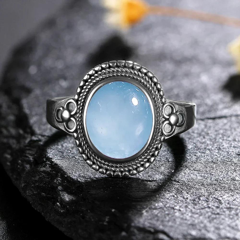 Sterling Silver 925 Vintage Rings Oval 8X10mm Rings Black Onyx Natural Fine Jewelry For Men Women Rhodochrosite Rings