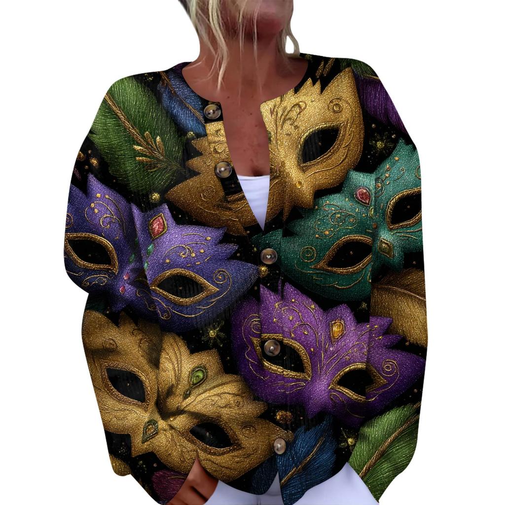 Dámský módní festivalový pletený kardigan s dlouhým rukávem a zapínáním na knoflíky