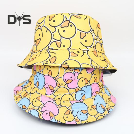 Fisherman Hat Flat Dome Wide Brim Yellow Duck Print Basin Hat Lightweight Breathable Outdoor Sun Hat