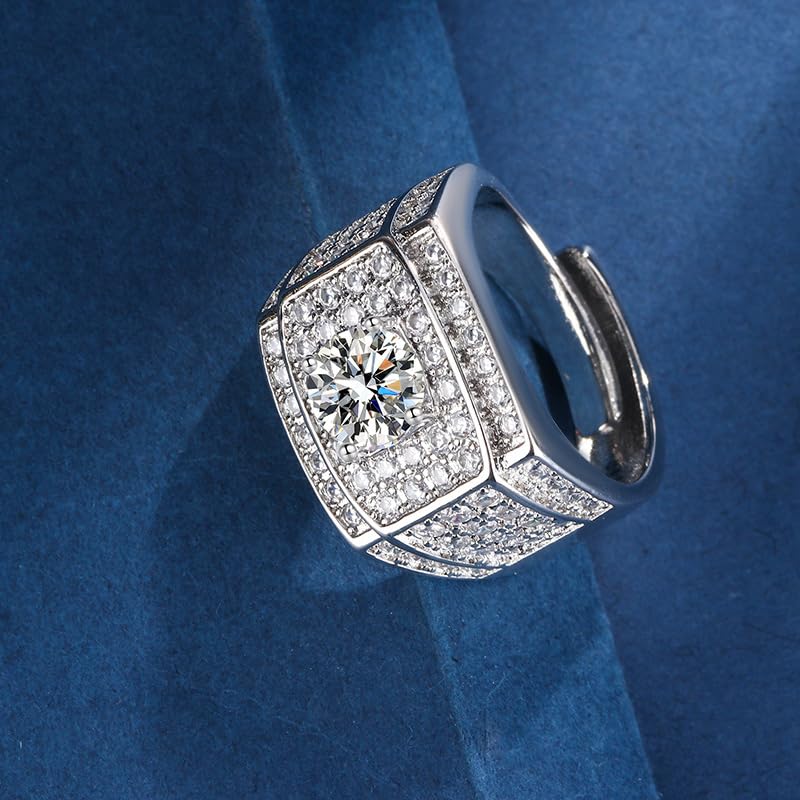 Rockyu Silver and Eight Hearts and Eight Arrows CZ Diamond Luxurious Wide Perfect for Birthday or Anniversary Gift Men's Ring, Copper, Design,