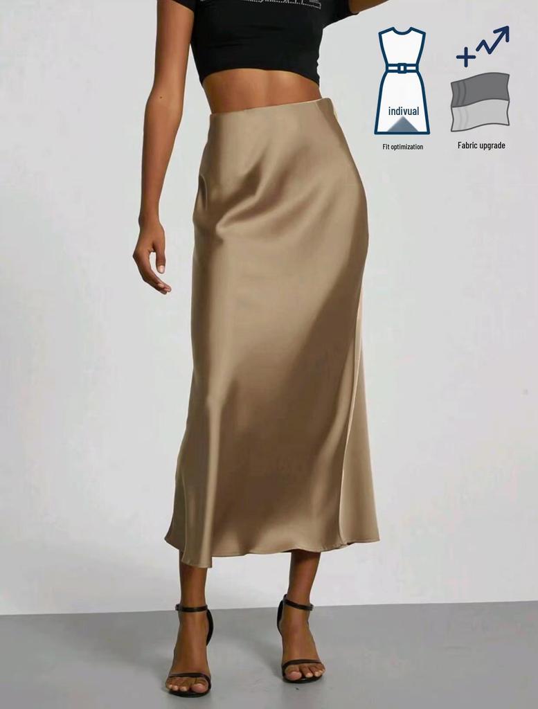 Elegant Satin Midi Skirt - Slim Fit, European Style