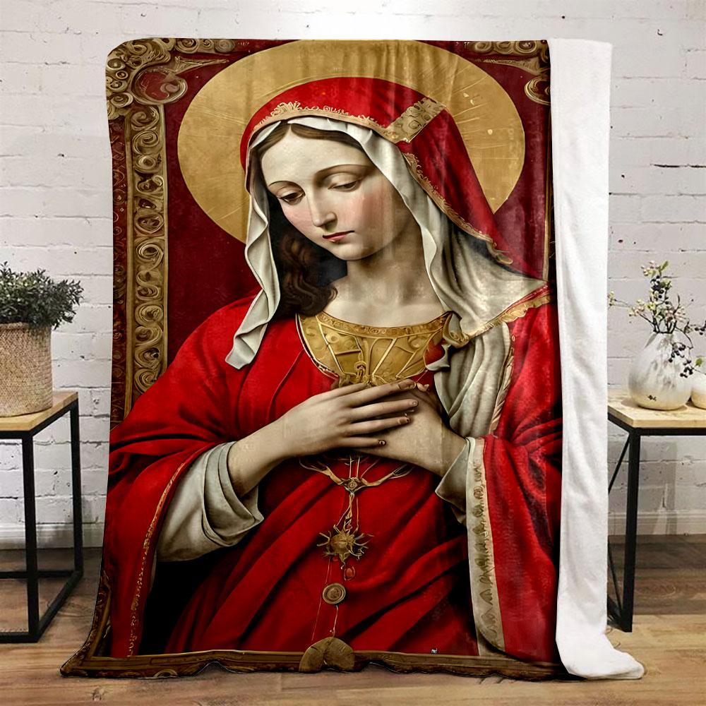 Virgin Mary Portrait Blanket Printed Blanket for Living Room Bed Couch lunch break Soft Cozy Blanket for Friend's festival Gift