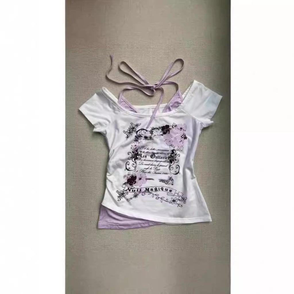 Vintage Y2K Sweet-Spicy Halter Two-Piece Style Cropped Tee