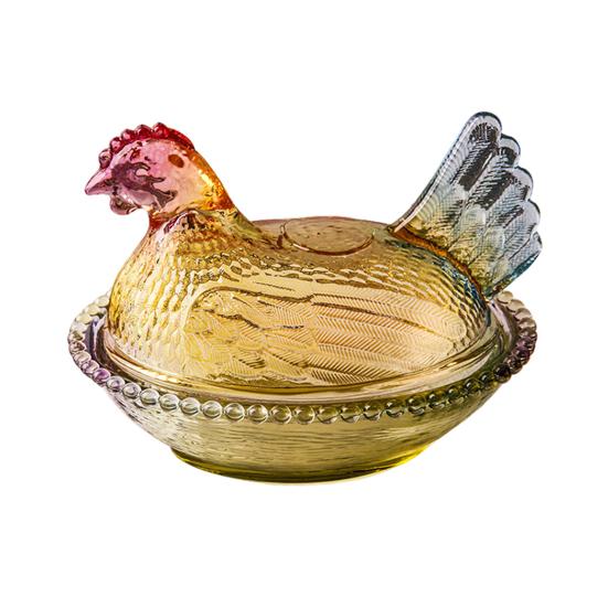 Glas Henne auf Nest Süßigkeitenschale mit Deckel Große Fußschale für Süßigkeiten Kekse Nüsse Desserts Vintage Rustikal Bonbonglas für Zuhause Küche Büro