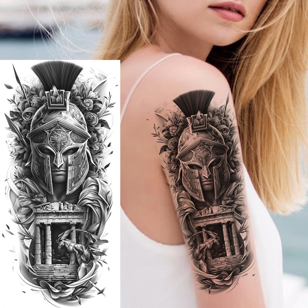 1 Blatt Krieger Spartaner Krieger Ritter Temporäre Tattoos Für Männer Erwachsene Wasserdicht Körperkunst Zeichnung Fake Tattoo Aufkleber Dekor