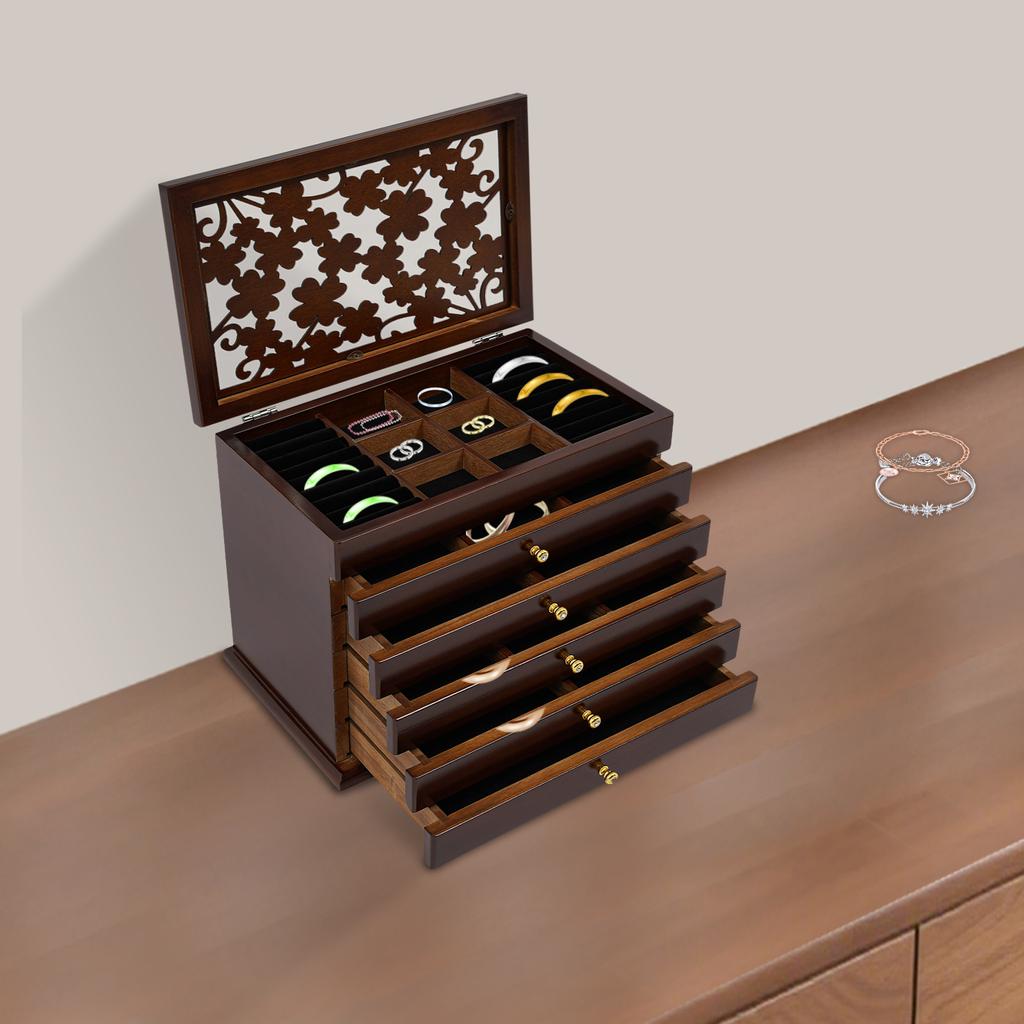 6 Layer Jewelry Box Wood Jewelry Organizer Storage Box Without Mirror Multi Compartment for Rings Earrings Necklaces Bracelets