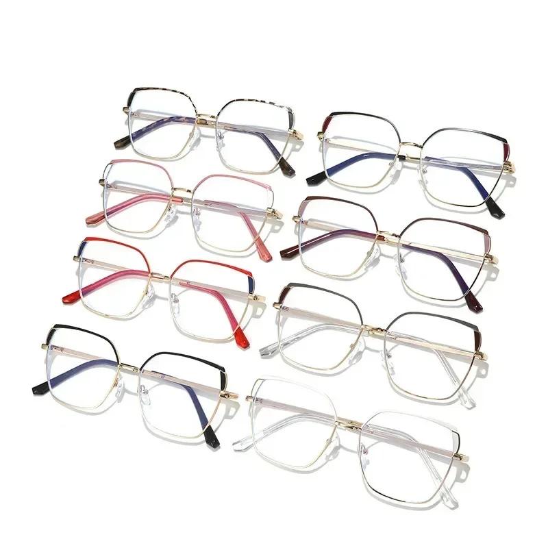 Neue Mode Quadratischer Rahmen Brillen Damen Metall Anti Blaulicht Computerbrillen Myopie Linse Optischer Brillenrahmen