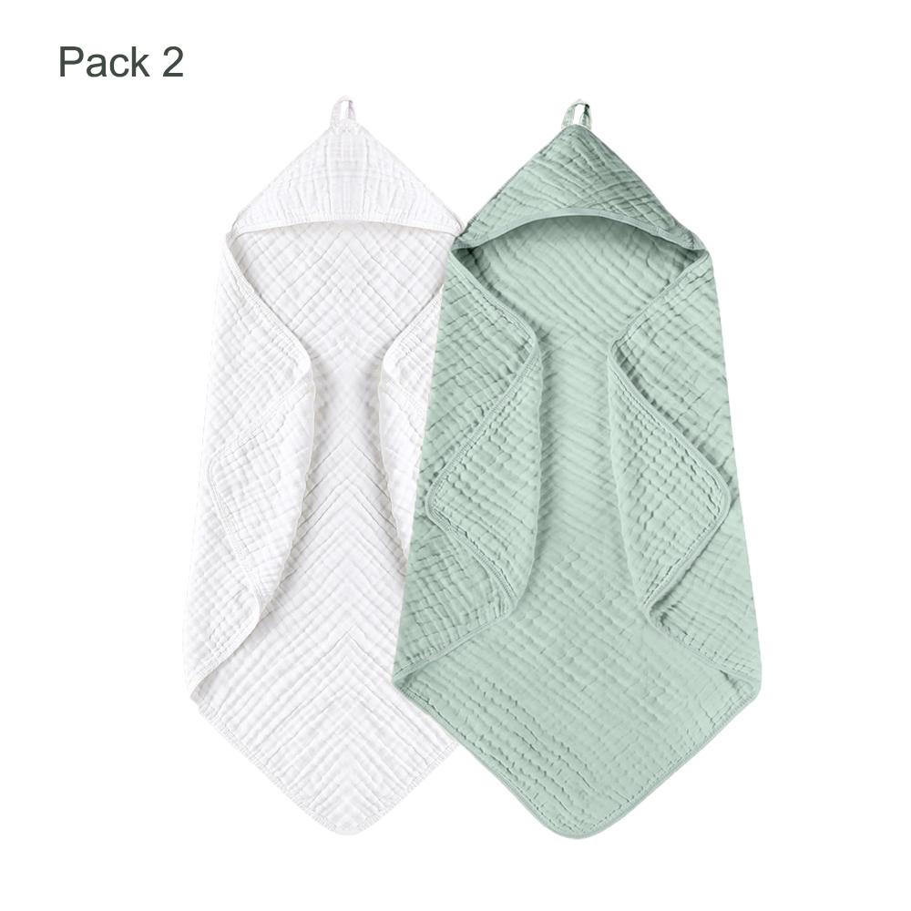 2 Pack 35*35inch Baby Bath Hooded Towels 100% Muslin Cotton Newborn Baby Bath Towel with Hood for Babies Infant Toddler and Kids