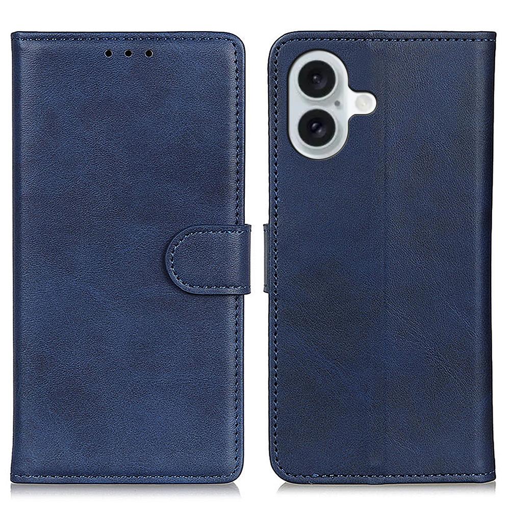 For iPhone 16 Wallet Case Cowhide Texture Anti-Scratch Leather Phone Cover