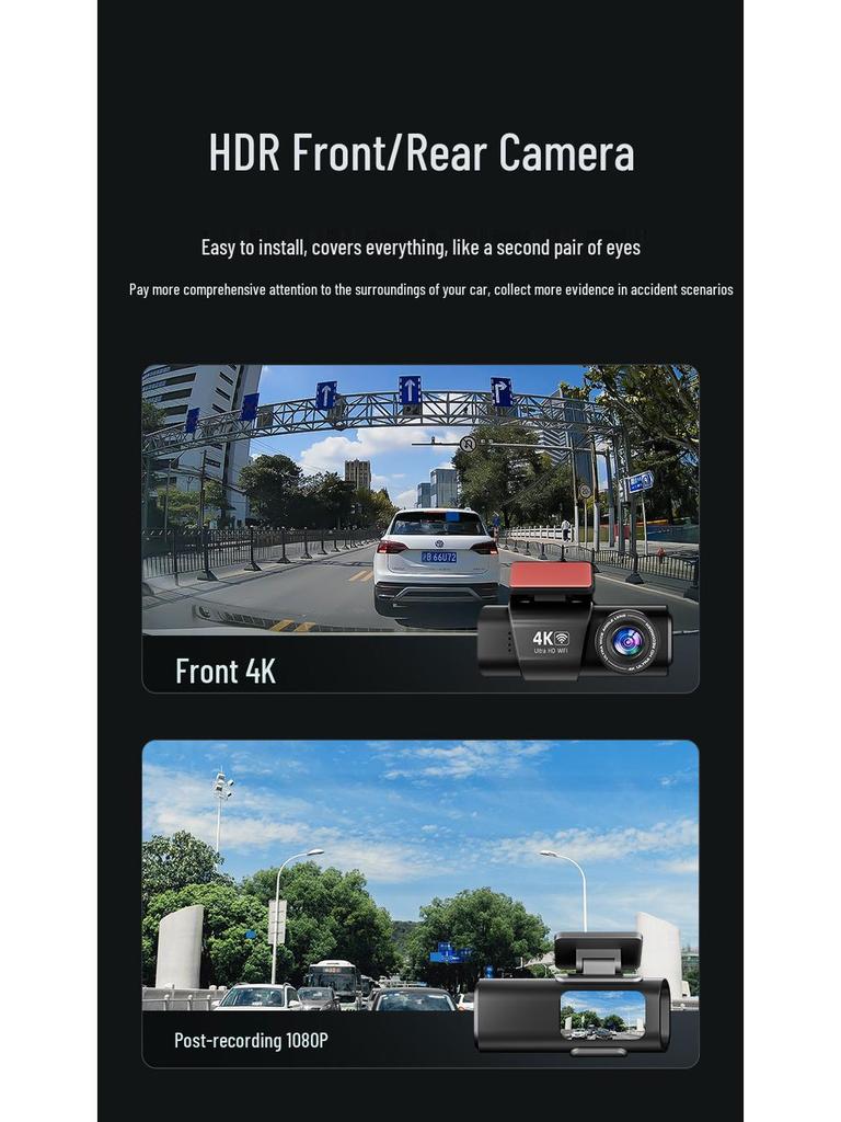 K309 4K Dual-Objektiv Dashcam mit Infrarot-Nachtsicht, WLAN und GPS